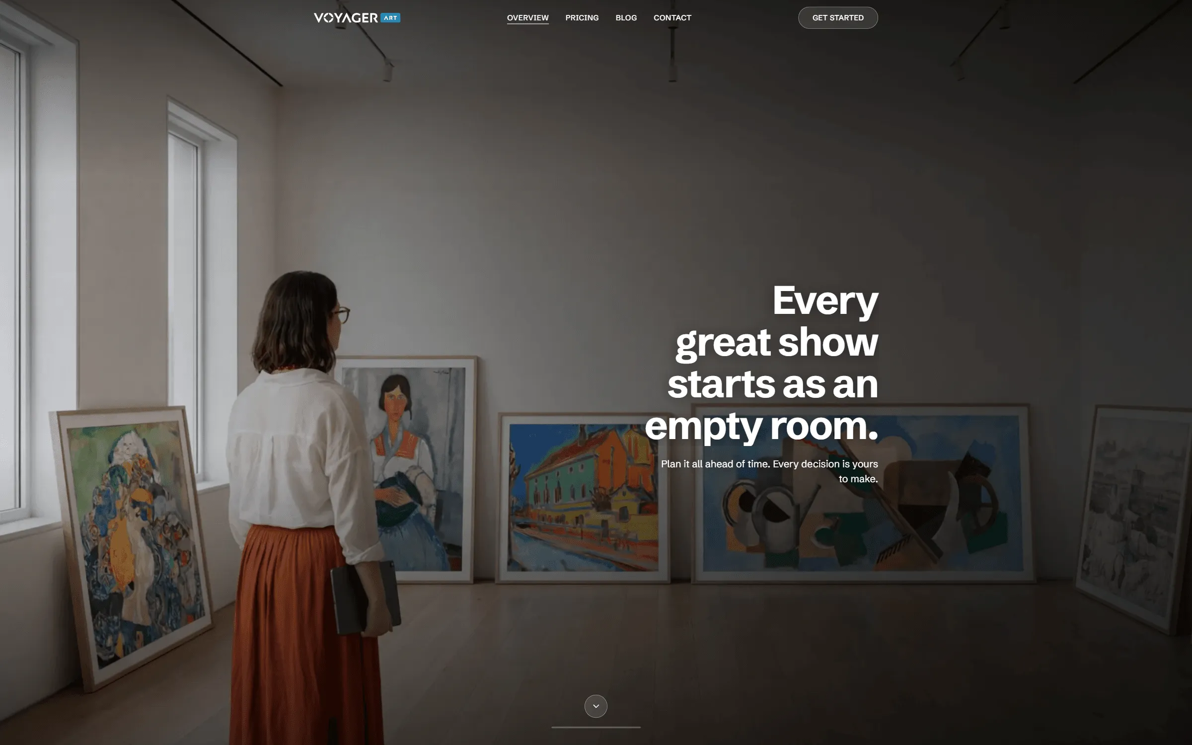 The new voyager.art homepage, with the opening frame of the exhibition film.